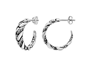 Silver Treasures by Samuel B. Sterling Silver Interlocking Link Hoop Earrings