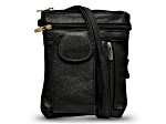 Black Leather Crossbody Bag with Accessible Pocket