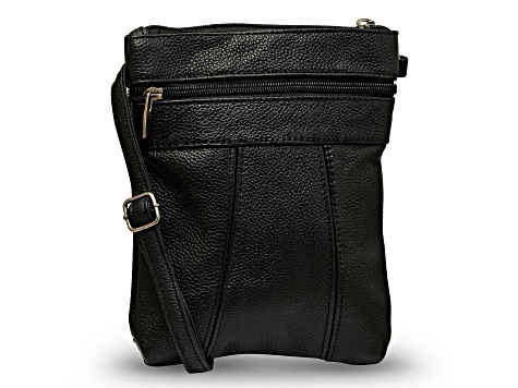 Black Leather Crossbody Bag with Accessible Pocket