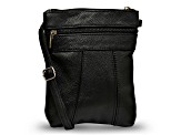 Black Leather Crossbody Bag with Accessible Pocket