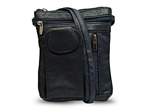 Navy Leather Crossbody Bag with Accessible Pocket