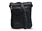 Navy Leather Crossbody Bag with Accessible Pocket