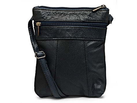 Navy Leather Crossbody Bag with Accessible Pocket