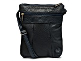 Navy Leather Crossbody Bag with Accessible Pocket