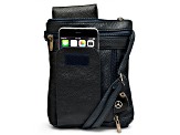 Navy Leather Crossbody Bag with Accessible Pocket