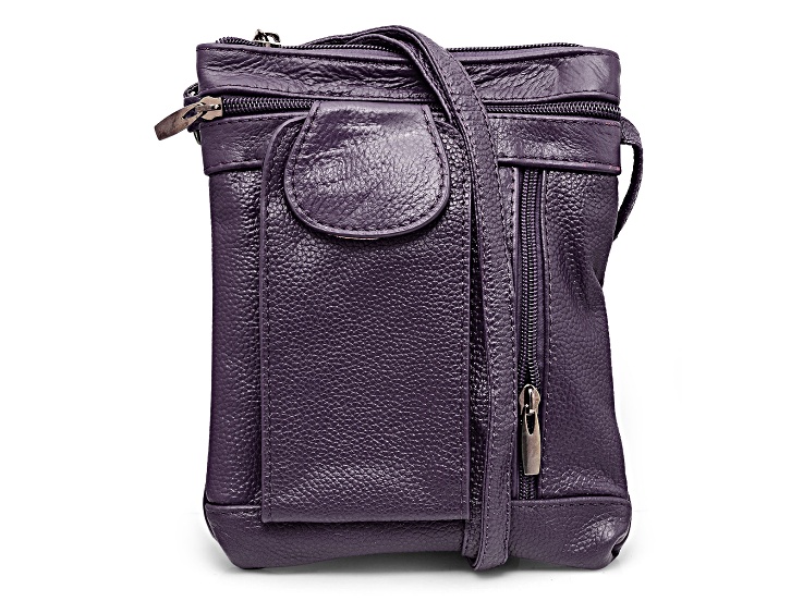 Purple Leather Crossbody Bag with Accessible Pocket - 10XXLD | JTV