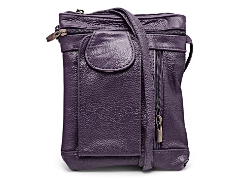 Purple Leather Crossbody Bag with Accessible Pocket - 10XXLD | JTV