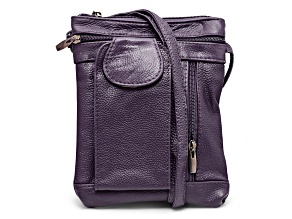 Purple Leather Crossbody Bag with Accessible Pocket