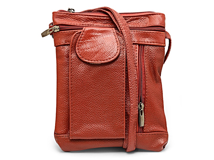 Red Leather Crossbody Bag with Accessible Pocket