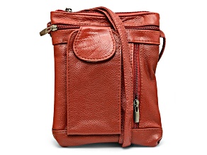 Red Leather Crossbody Bag with Accessible Pocket