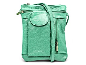 Mint Green Leather Crossbody Bag with Accessible Pocket