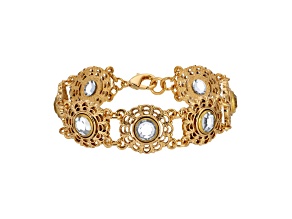 Gold Tone Round Filigree With Crystals Bracelet