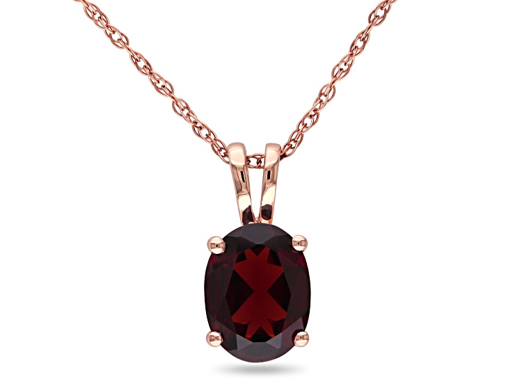 Garnet 10K Rose Gold Pendant With Chain 1.40ctw