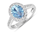 1.67ctw Blue Aquamarine and Diamond 14K White Gold Halo Ring
