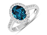 2.29ctw London Blue Topaz and Diamond 14K White Gold Halo Ring