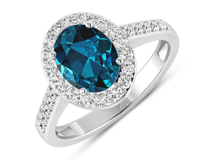 2.29ctw London Blue Topaz and Diamond 14K White Gold Halo Ring