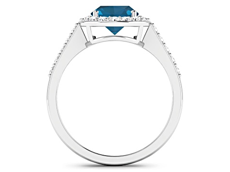 2.29ctw London Blue Topaz and Diamond 14K White Gold Halo Ring