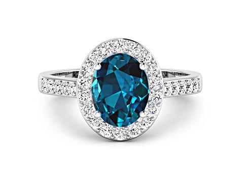 2.29ctw London Blue Topaz and Diamond 14K White Gold Halo Ring