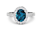 2.29ctw London Blue Topaz and Diamond 14K White Gold Halo Ring