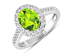 1.99ctw Green Peridot and Diamond 14K White Gold Halo Ring