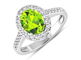 1.99ctw Green Peridot and Diamond 14K White Gold Halo Ring