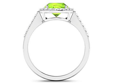 1.99ctw Green Peridot and Diamond 14K White Gold Halo Ring