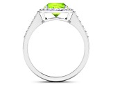 1.99ctw Green Peridot and Diamond 14K White Gold Halo Ring