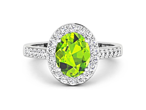 1.99ctw Green Peridot and Diamond 14K White Gold Halo Ring