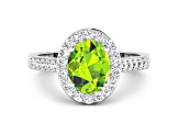 1.99ctw Green Peridot and Diamond 14K White Gold Halo Ring