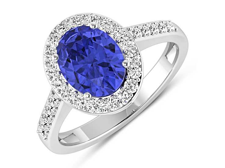 1.8ctw Violet Tanzanite and Diamond 14K White Gold Halo Ring