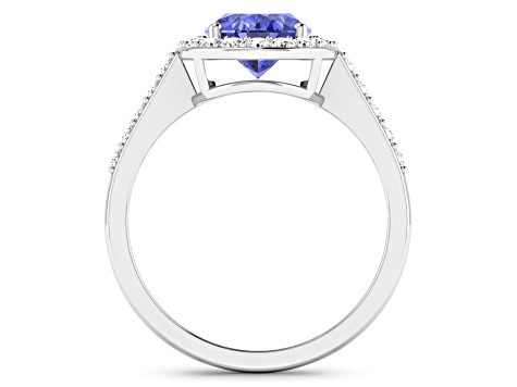 1.8ctw Violet Tanzanite and Diamond 14K White Gold Halo Ring