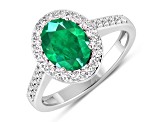 1.92ctw Green Emerald and Diamond 14K White Gold Halo Ring