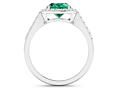 1.92ctw Green Emerald and Diamond 14K White Gold Halo Ring