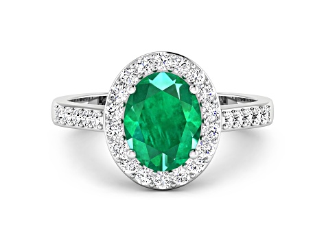 1.92ctw Green Emerald and Diamond 14K White Gold Halo Ring