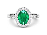 1.92ctw Green Emerald and Diamond 14K White Gold Halo Ring