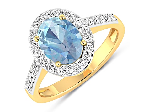 1.67ctw Blue Aquamarine and Diamond 14K Yellow Gold Halo Ring