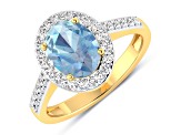 1.67ctw Blue Aquamarine and Diamond 14K Yellow Gold Halo Ring