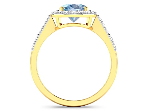 1.67ctw Blue Aquamarine and Diamond 14K Yellow Gold Halo Ring