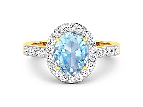 1.67ctw Blue Aquamarine and Diamond 14K Yellow Gold Halo Ring