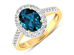 2.29ctw London Blue Topaz and Diamond 14K Yellow Gold Halo Ring