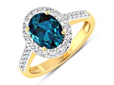 2.29ctw London Blue Topaz and Diamond 14K Yellow Gold Halo Ring