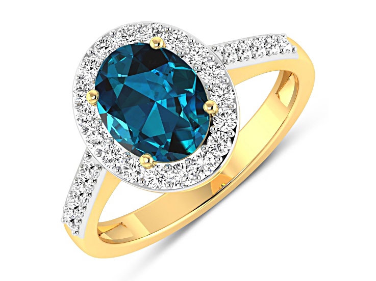 2.29ctw London Blue Topaz and Diamond 14K Yellow Gold Halo Ring