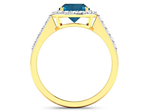 2.29ctw London Blue Topaz and Diamond 14K Yellow Gold Halo Ring