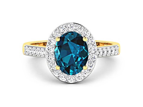 2.29ctw London Blue Topaz and Diamond 14K Yellow Gold Halo Ring