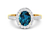 2.29ctw London Blue Topaz and Diamond 14K Yellow Gold Halo Ring