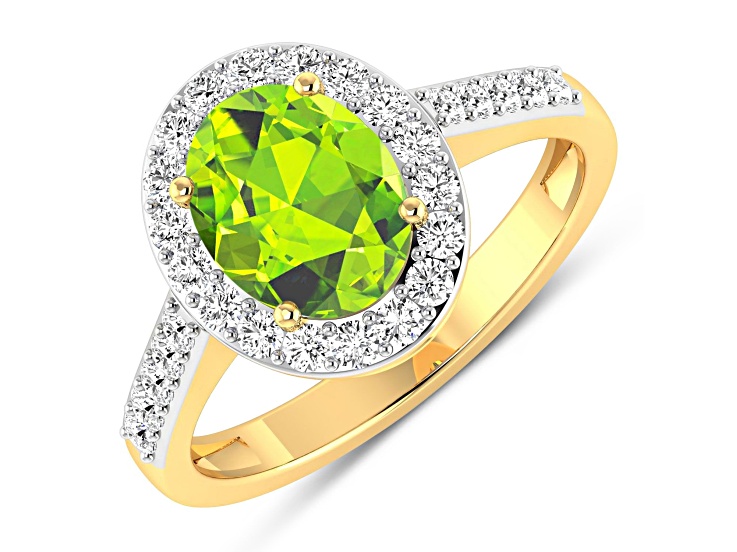 1.99ctw Green Peridot and Diamond 14K Yellow Gold Halo Ring