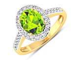 1.99ctw Green Peridot and Diamond 14K Yellow Gold Halo Ring