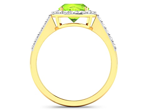 1.99ctw Green Peridot and Diamond 14K Yellow Gold Halo Ring