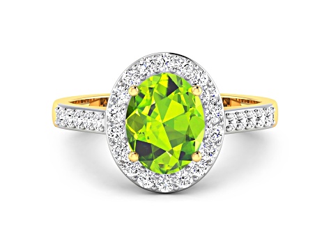 1.99ctw Green Peridot and Diamond 14K Yellow Gold Halo Ring
