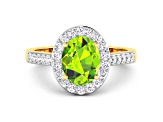1.99ctw Green Peridot and Diamond 14K Yellow Gold Halo Ring
